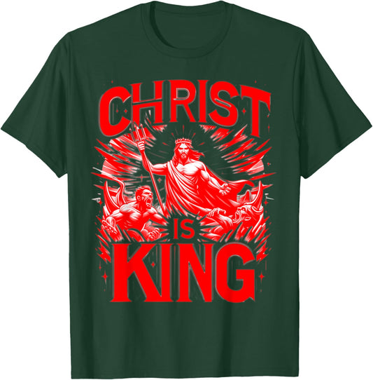 Christ Is King - Jesus Defeats The Devil Christian Graphic T-Shirt - T-Shirt | Forest