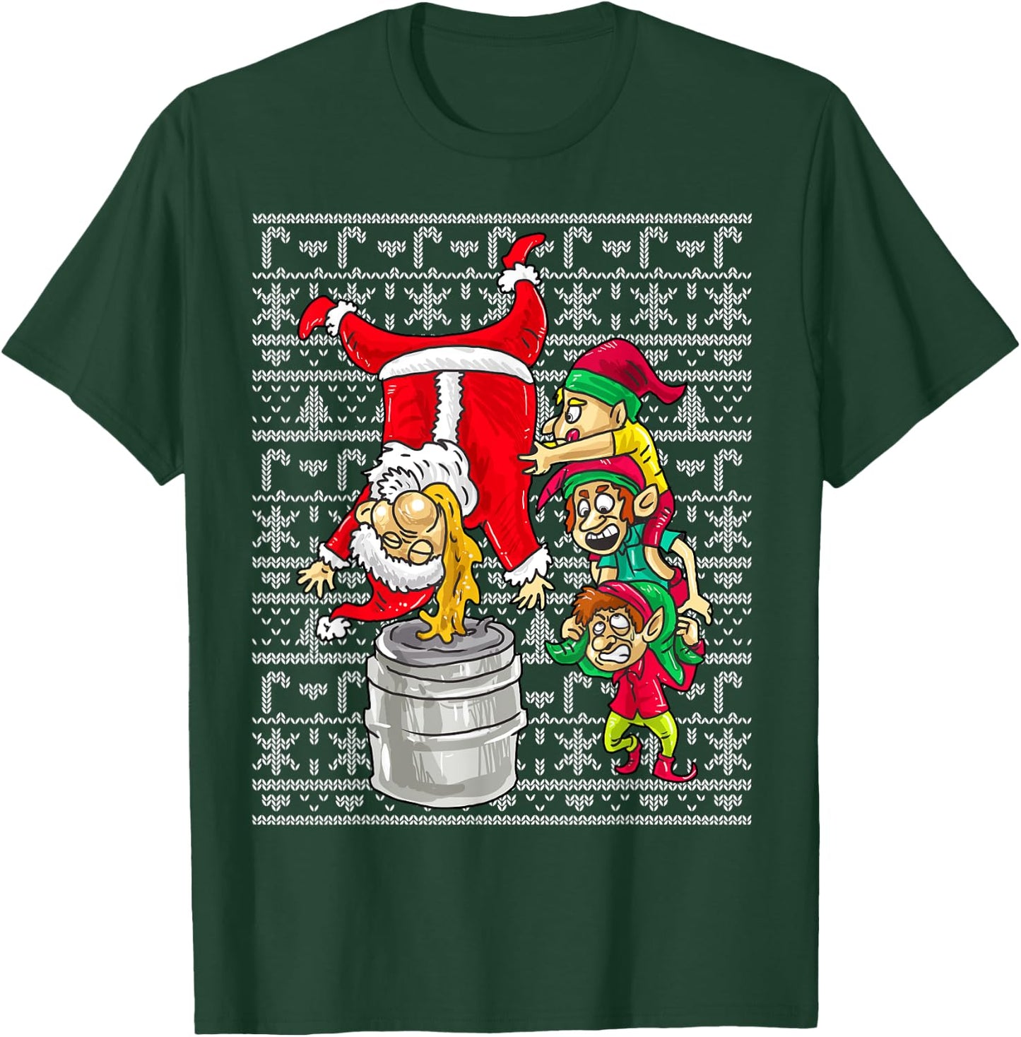 Santa Claus Keg Stand Beer Elves Drinking Humor Christmas T-Shirt - T-Shirt | Forest