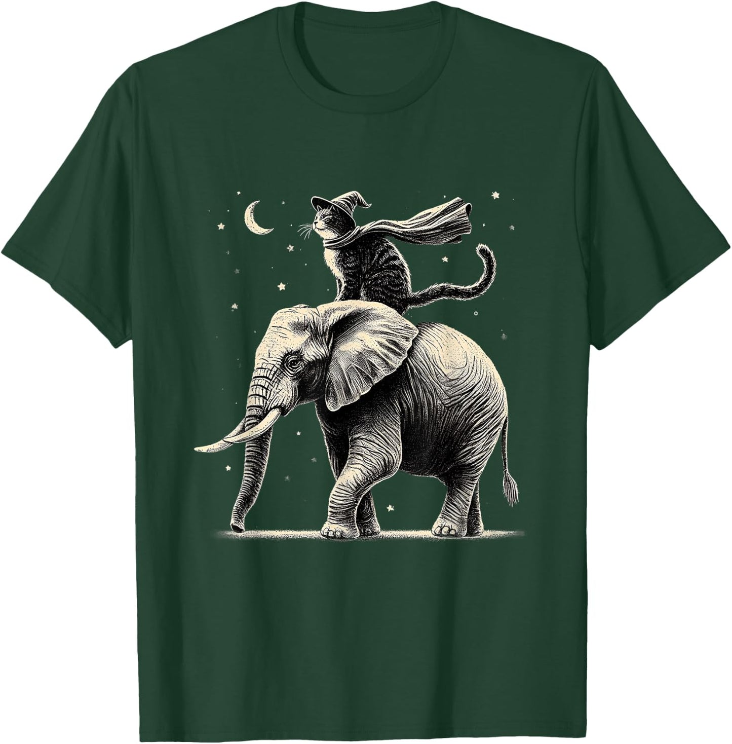 Cat Riding Elephant Design Animal Elephant Lovers T-Shirt - T-Shirt | Forest