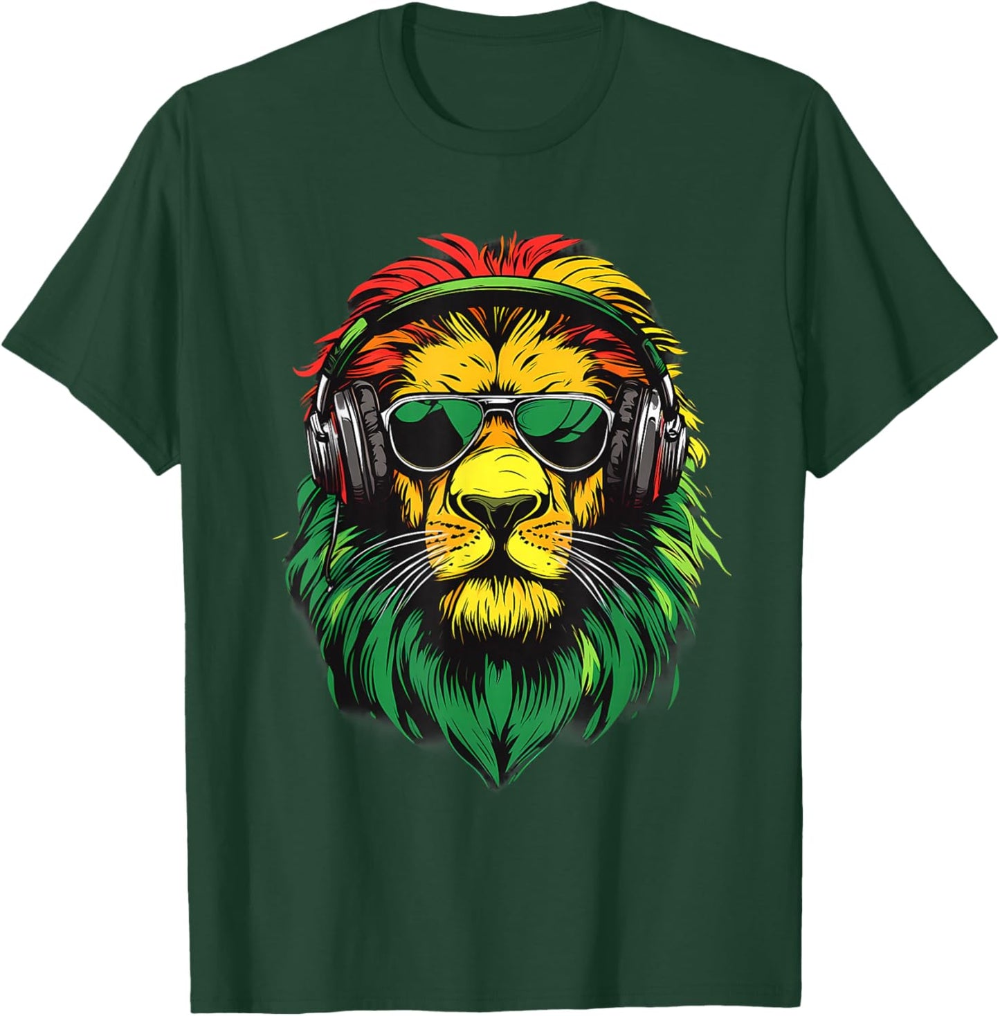 DJ Lion Of Judah Jamaican Rasta Reggae Music Headphones T-Shirt - T-Shirt | Forest