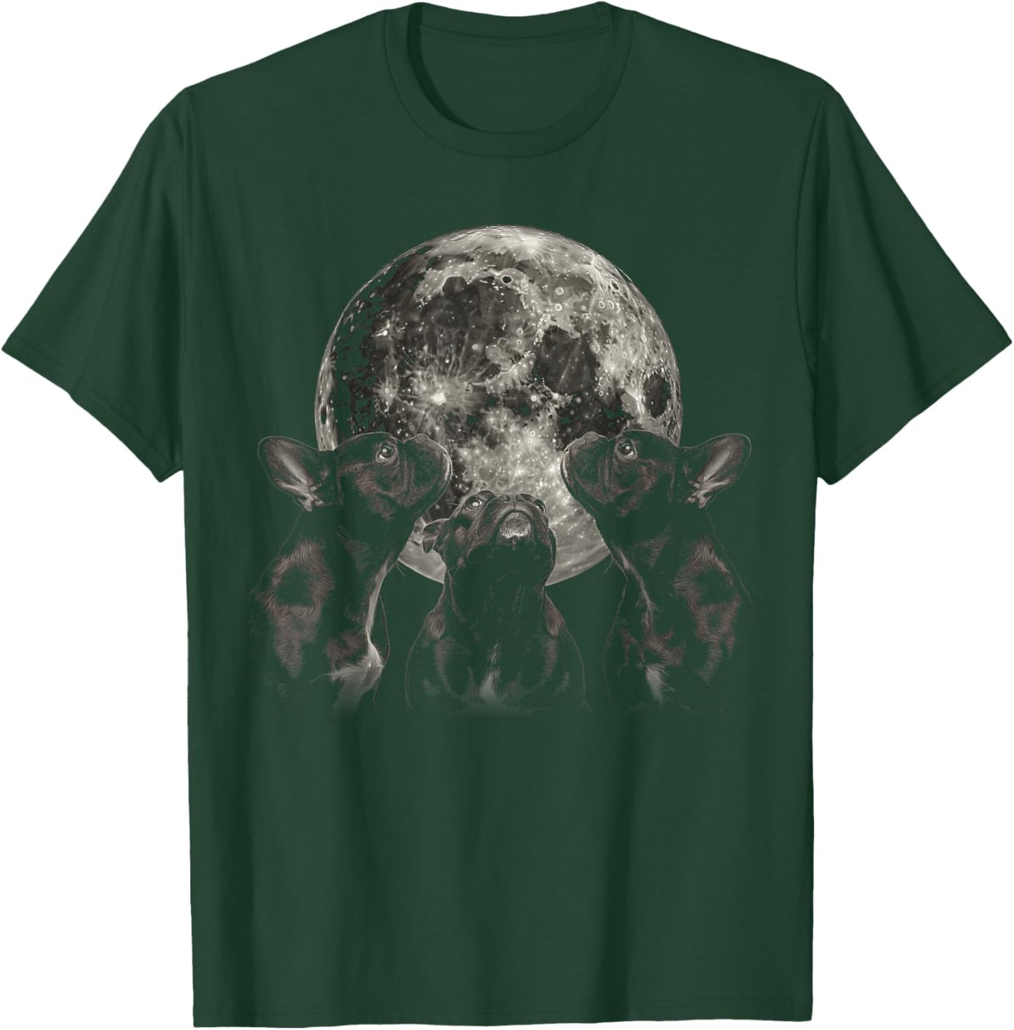 French Bulldog Frenchie Dog Howling Moon T-Shirt - T-Shirt | Forest