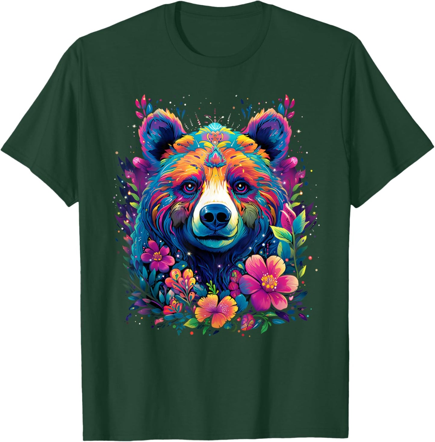Flower Bear Colorful Rainbow Vibrant Graphic T-Shirt - T-Shirt | Forest