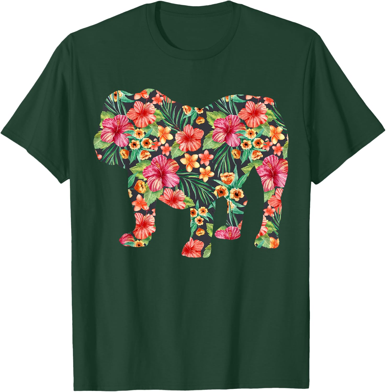English Bulldog Flower T shirt Dog Silhouette Floral Gift Men Women Girls Kids T-Shirt - T-Shirt | Forest