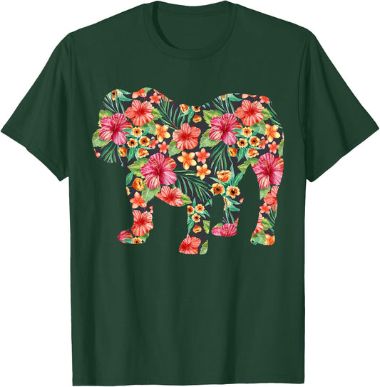English Bulldog Flower T shirt Dog Silhouette Floral Gift Men Women Girls Kids T-Shirt - T-Shirt | Forest