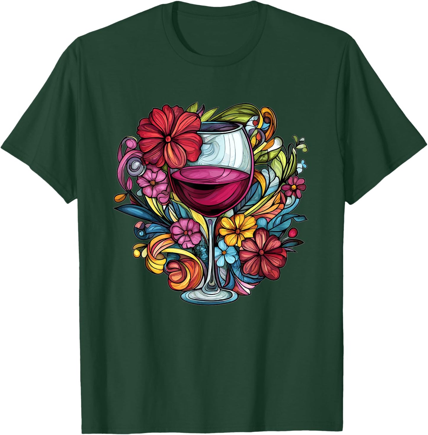 Elegant Wine Glass With Floral Blooms T-Shirt - T-Shirt | Forest
