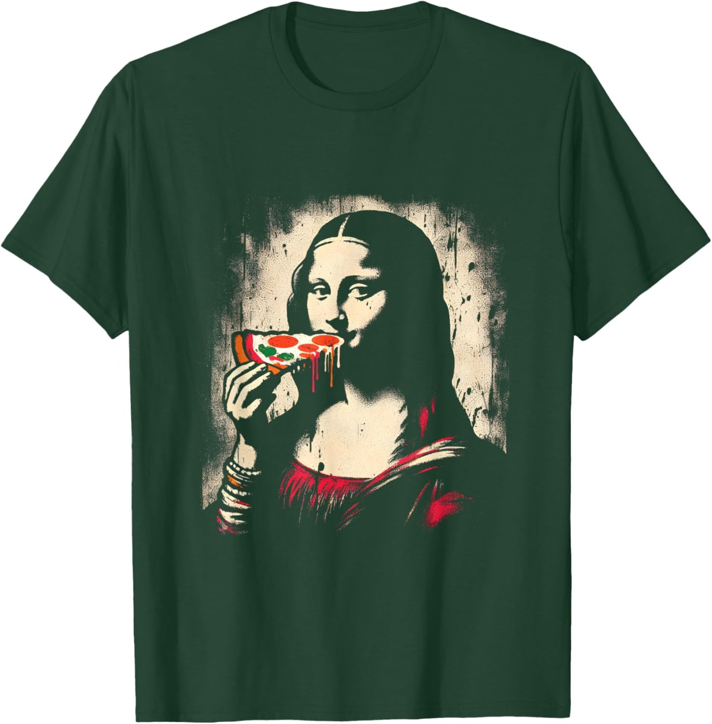 Mona-Lisa Eating Pizza - Funny Graphic Pizza Lover T-Shirt - T-Shirt | Forest