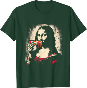 Mona-Lisa Eating Pizza - Funny Graphic Pizza Lover T-Shirt - T-Shirt | Forest