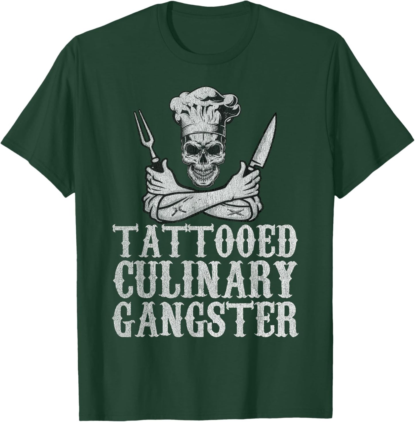 Vintage Tattooed Culinary Gangster Pro Cooking Chef Skull T-Shirt - T-Shirt | Forest