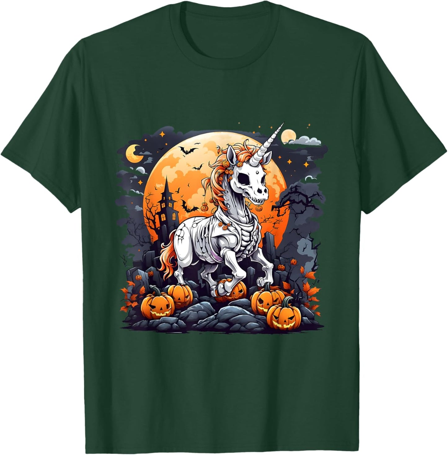 Cute Halloween Skeleton Unicorn Girls Women Witchy Halloween T-Shirt - T-Shirt | Forest
