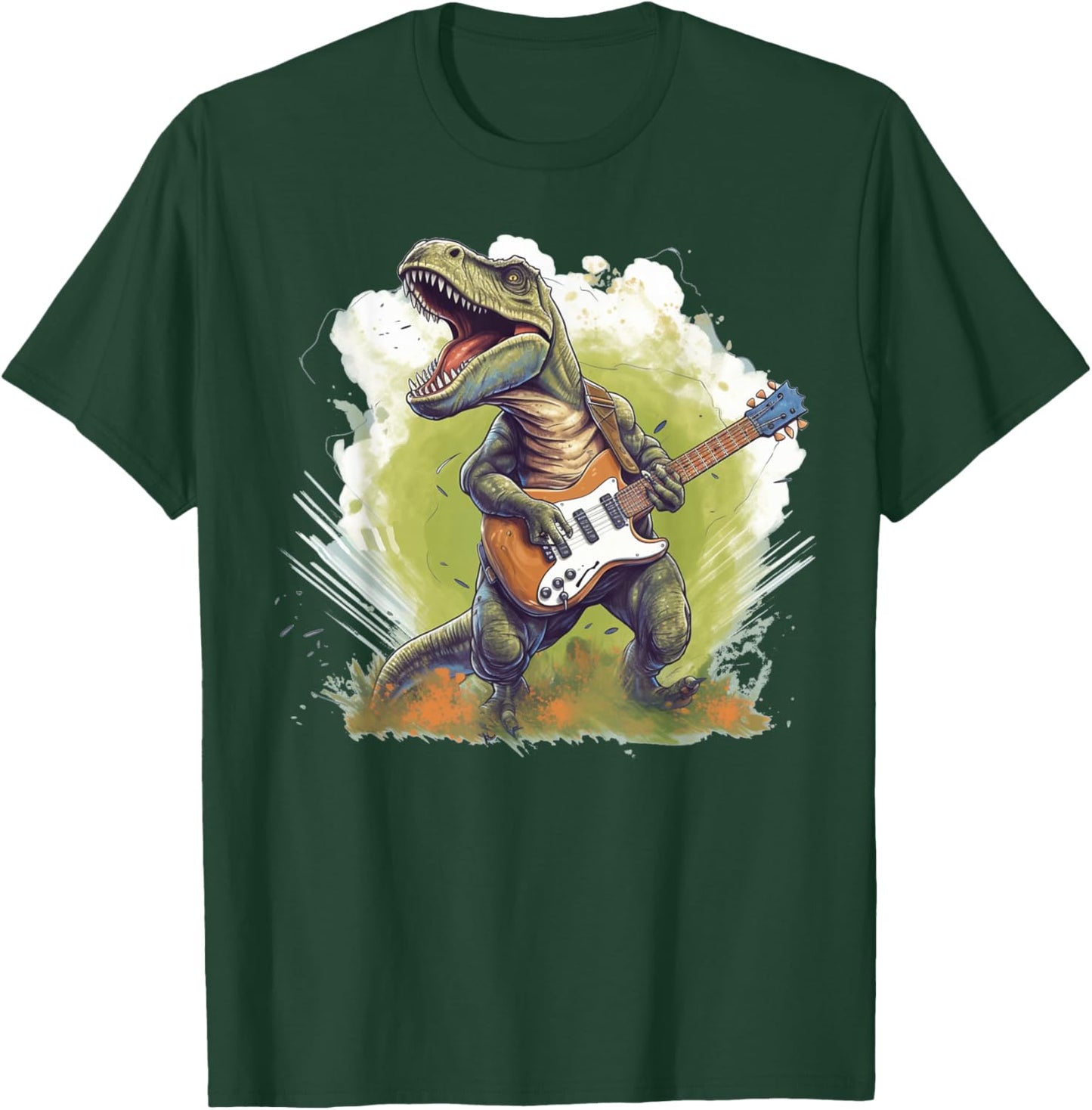 Funny T Rex Dinosaurs with Cool Electric Guitar T-Shirt - T-Shirt | Forest