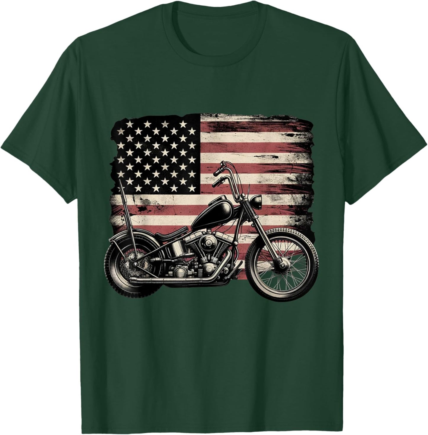 Retro Vintage USA Flag Motorcycle Patriotic America Biker T-Shirt - T-Shirt | Forest
