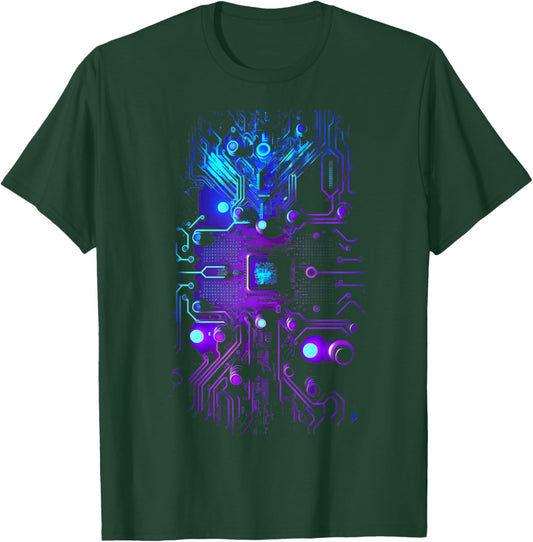 Motherboard Microchip Purple Blue IT Computer Background T-Shirt - T-Shirt | Forest