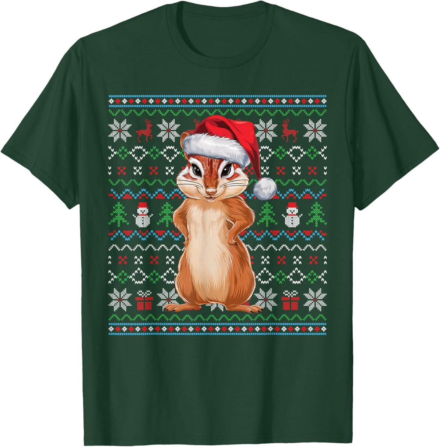 Ugly Chipmunk Lovers Xmas Sweater Santa Christmas T-Shirt - T-Shirt | Forest