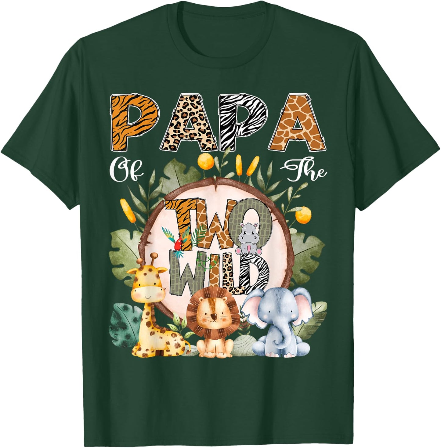 Papa Of The Two Wild Animal Safari 2Nd Birthday Party T-Shirt - T-Shirt | Forest