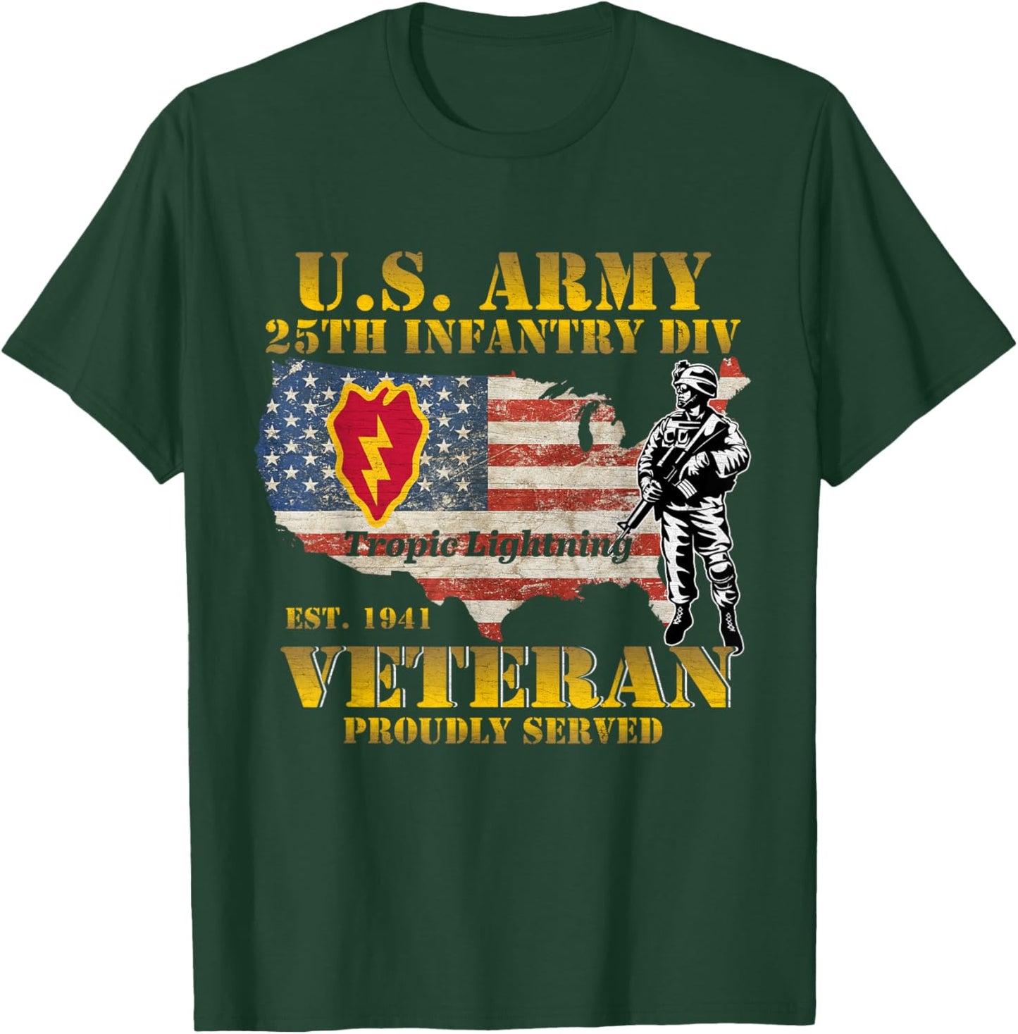 Tropic Lightning 25th Infantry Division Hawaii Veteran Gifts T-Shirt - T-Shirt | Forest
