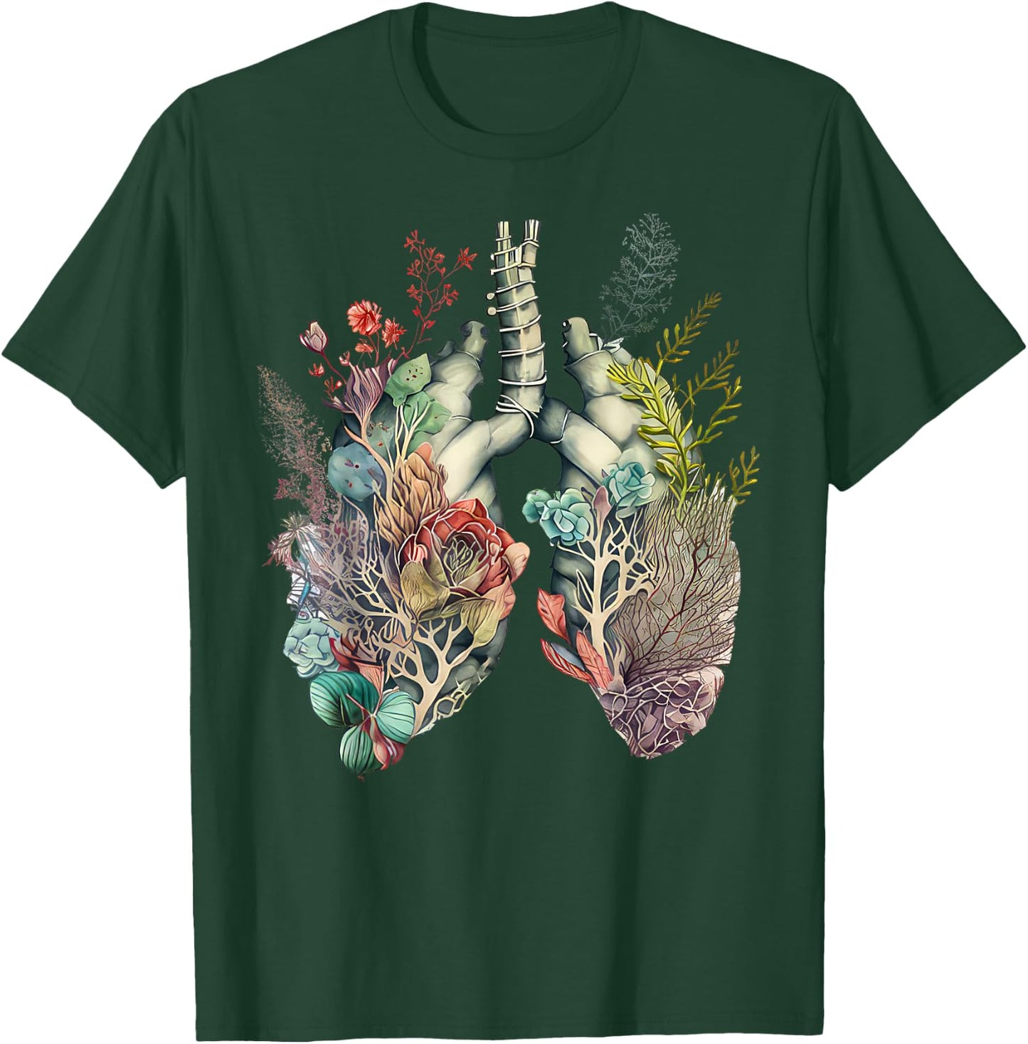 Anatomy Floral Lung RT Respiratory Therapy Pulmonologist T-Shirt - T-Shirt | Forest