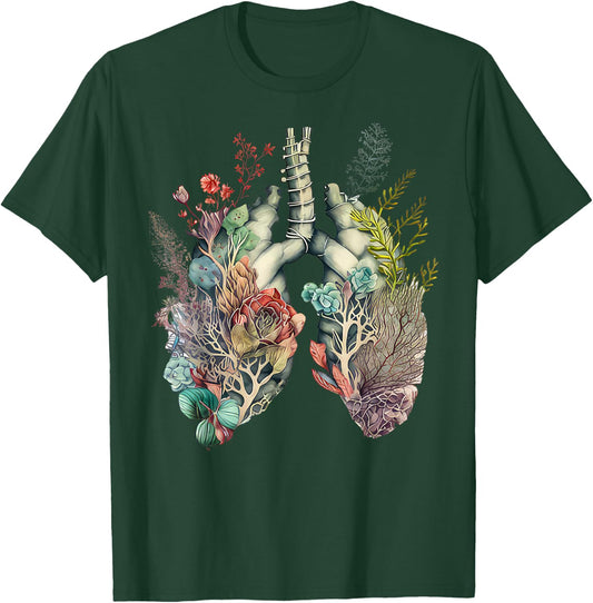 Anatomy Floral Lung RT Respiratory Therapy Pulmonologist T-Shirt - T-Shirt | Forest