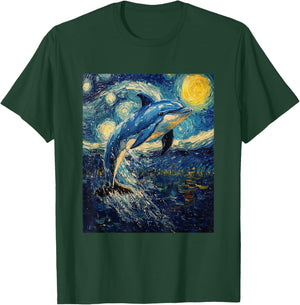 Cute Dolphin - Van Gogh Style - Starry Night Graphic T-Shirt - T-Shirt | Forest