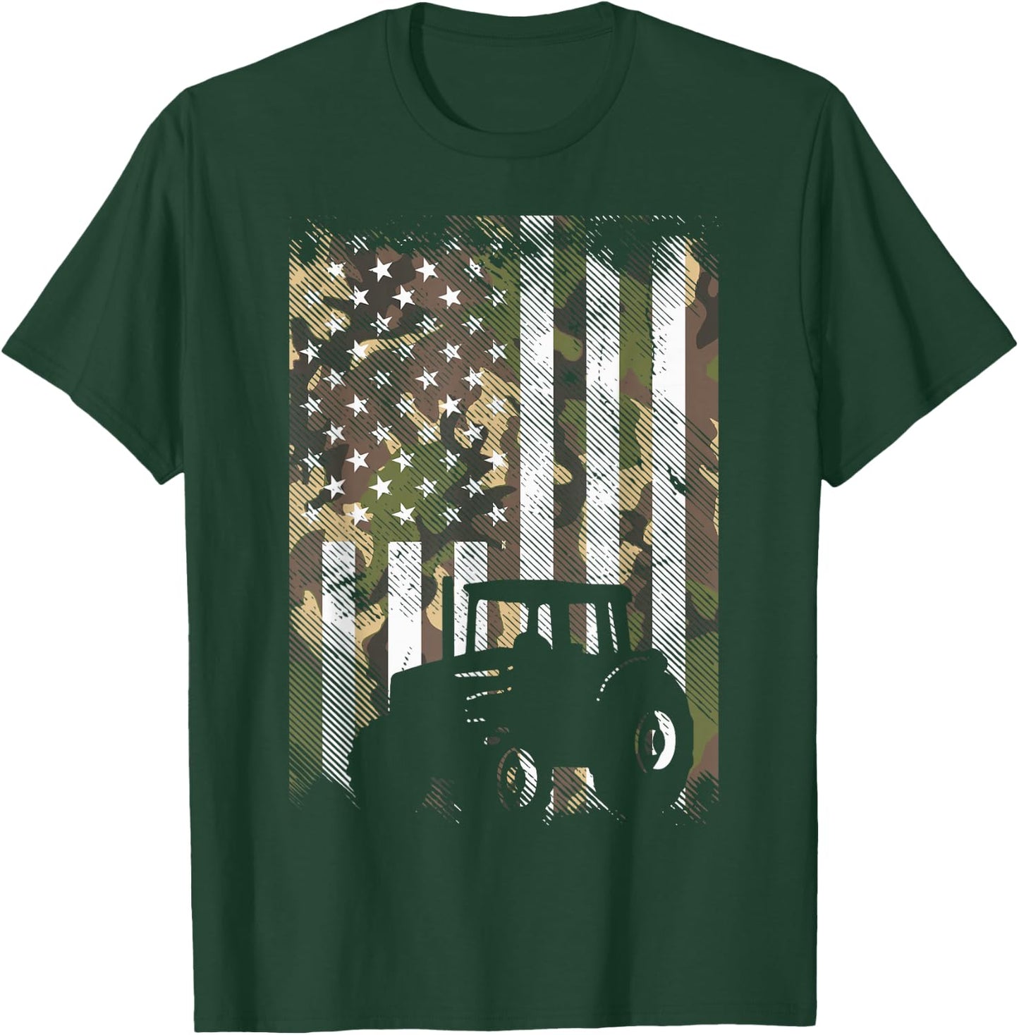 Camo Flag Tractor Vintage Farm Truck Patriotic Farmer Gift T-Shirt - T-Shirt | Forest
