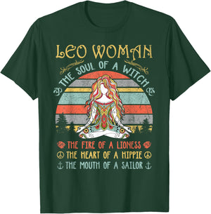 Leo Woman The Soul Of A Witch Vintage Birthday T-Shirt - T-Shirt | Forest