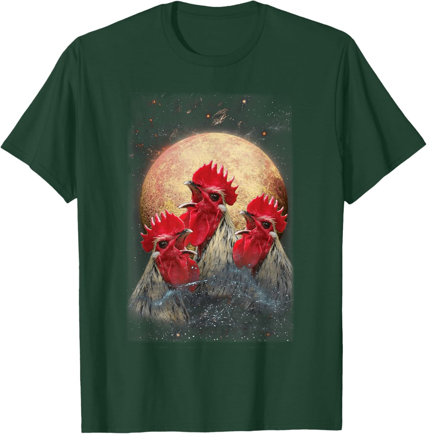 Three Chickens Howling At The Moon Funny Parody Chicken T-Shirt - T-Shirt | Forest
