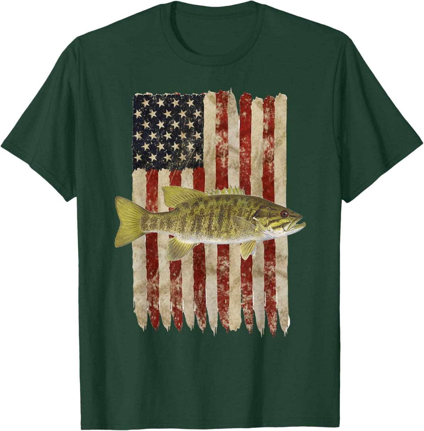 Hooked on Freedom Patriotic Smallmouth Bass Fishing USA Women Kids Men T-Shirt - T-Shirt | Forest