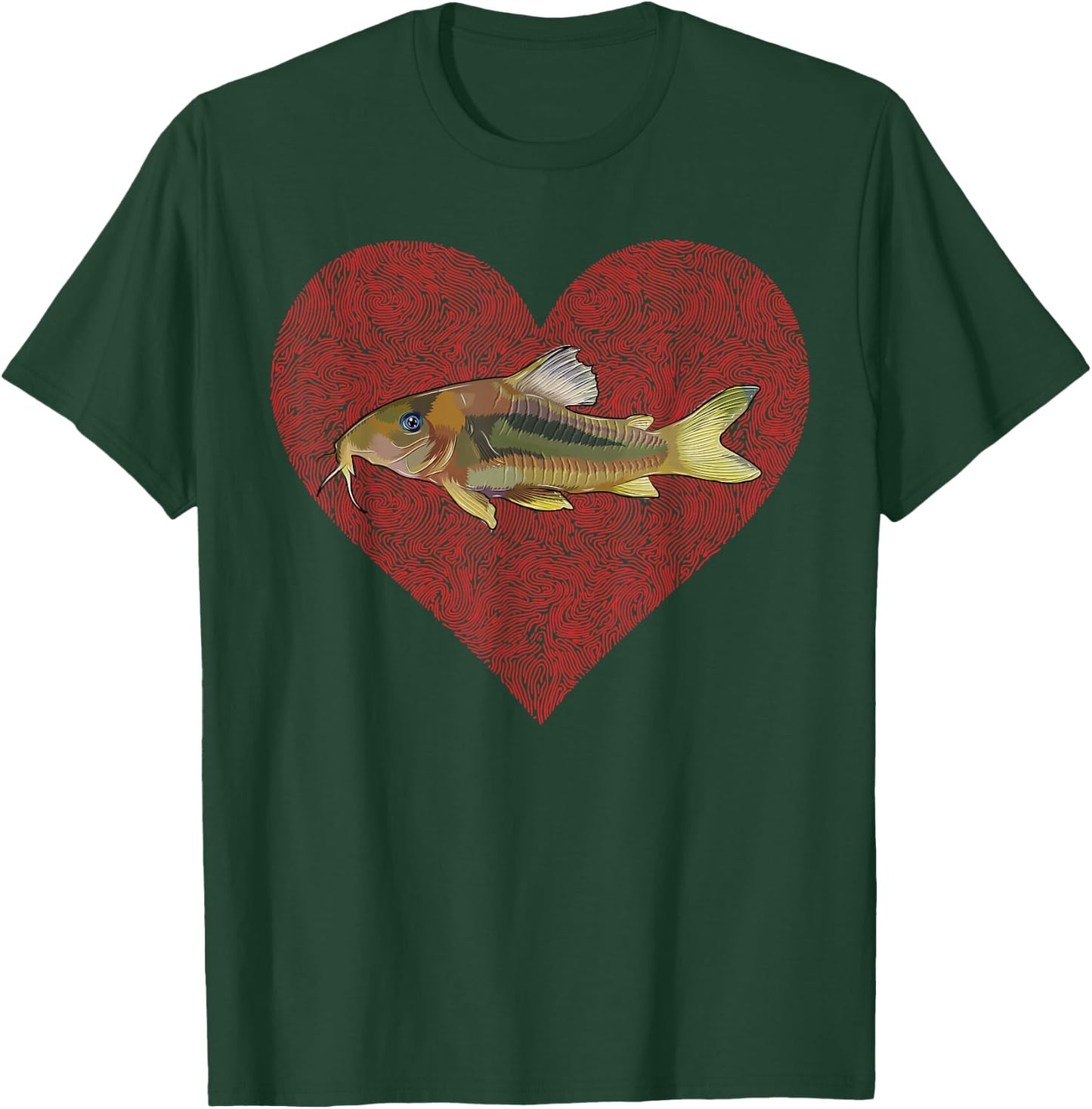 Corydoras Catfish Valentines Day Fish Love Fingerprint T-Shirt - T-Shirt | Forest