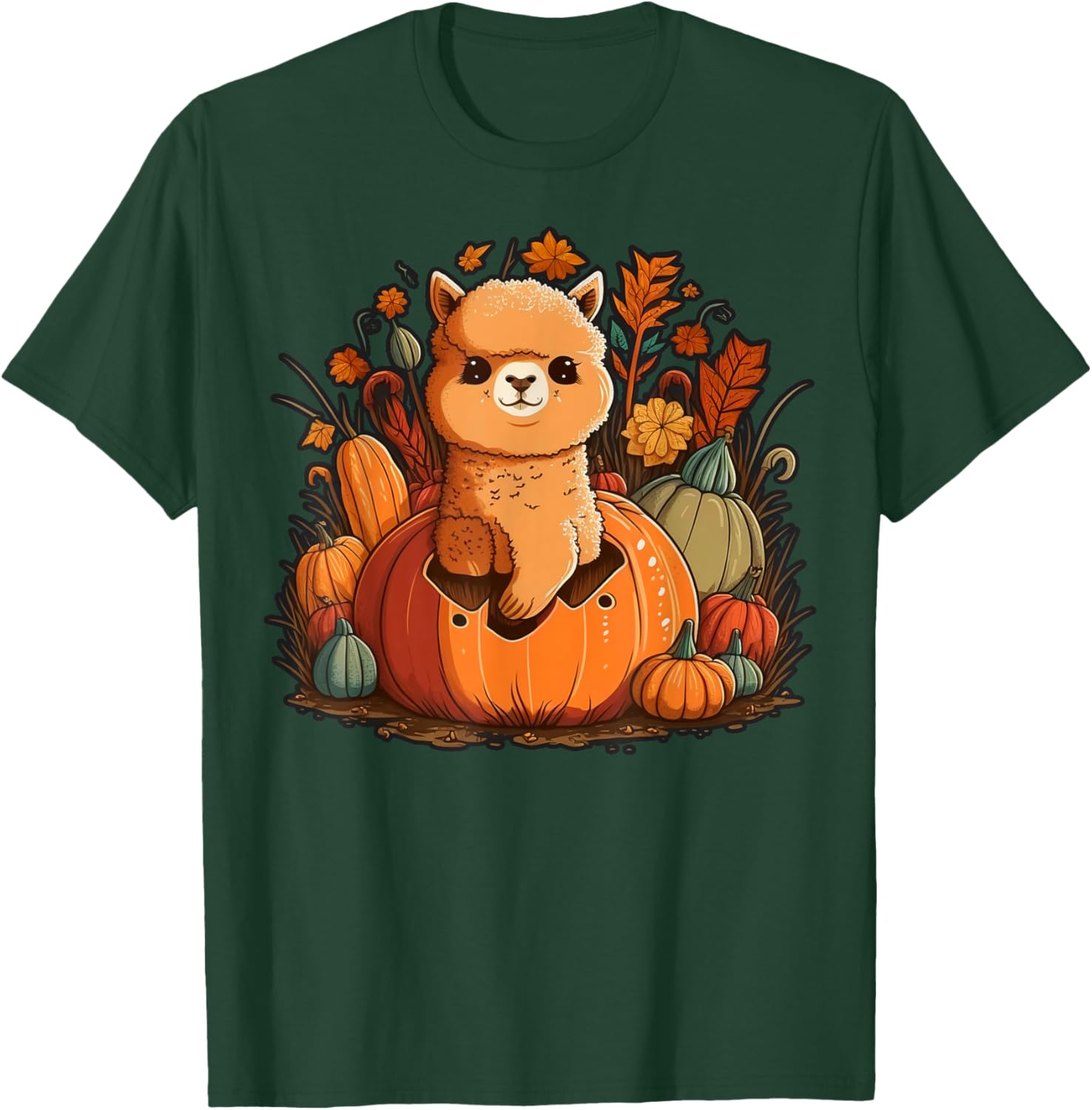 Pumpkin Llama costume on Alpaca Halloween T-Shirt - T-Shirt | Forest