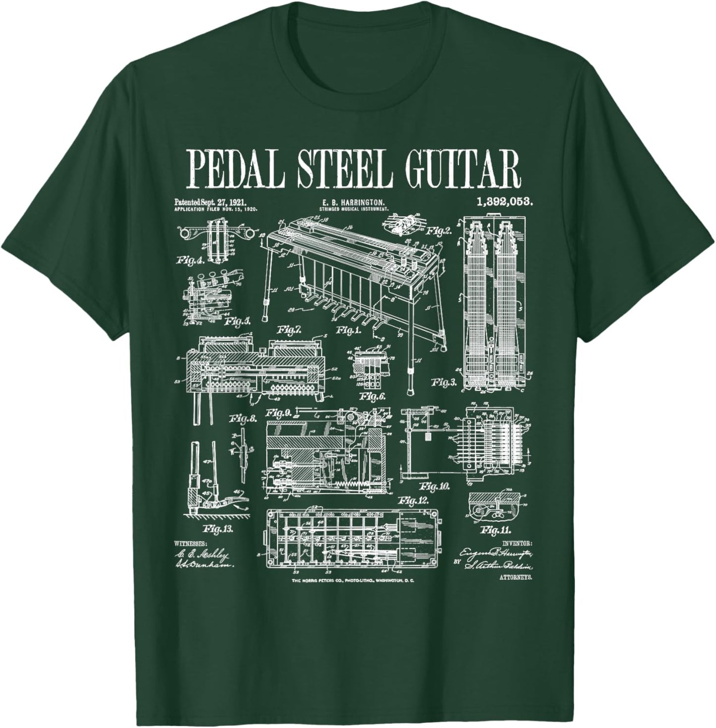 Pedal Steel Guitar Player Guitarist Funny Vintage Patent T-Shirt - T-Shirt | Forest