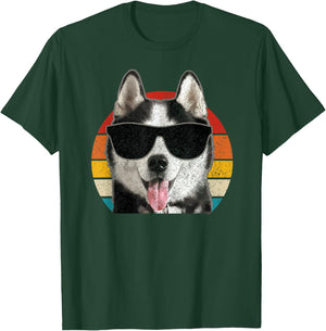 Husky Vintage Sunglasses Funny Siberian Husky T-Shirt - T-Shirt | Forest