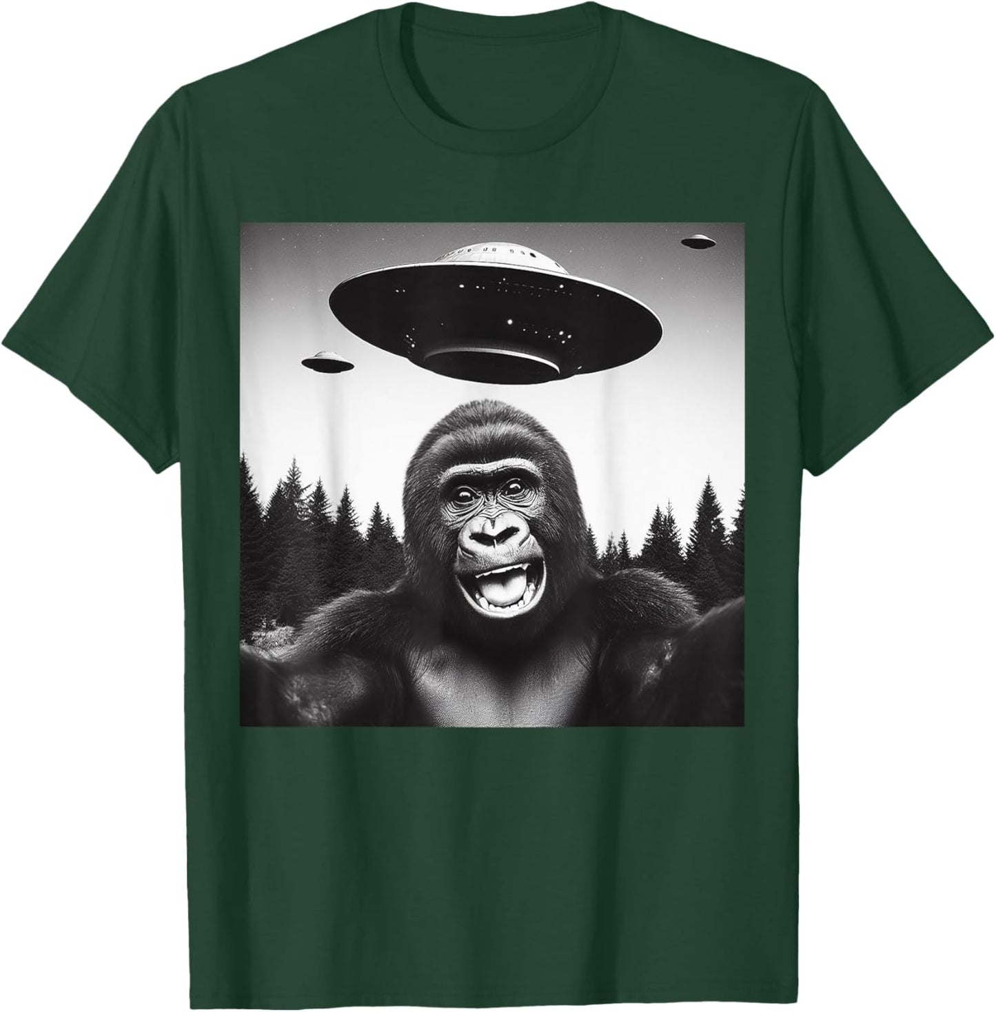 Gorilla Selfie With Alien UFO Funny Gifts Women Kid T-Shirt - T-Shirt | Forest