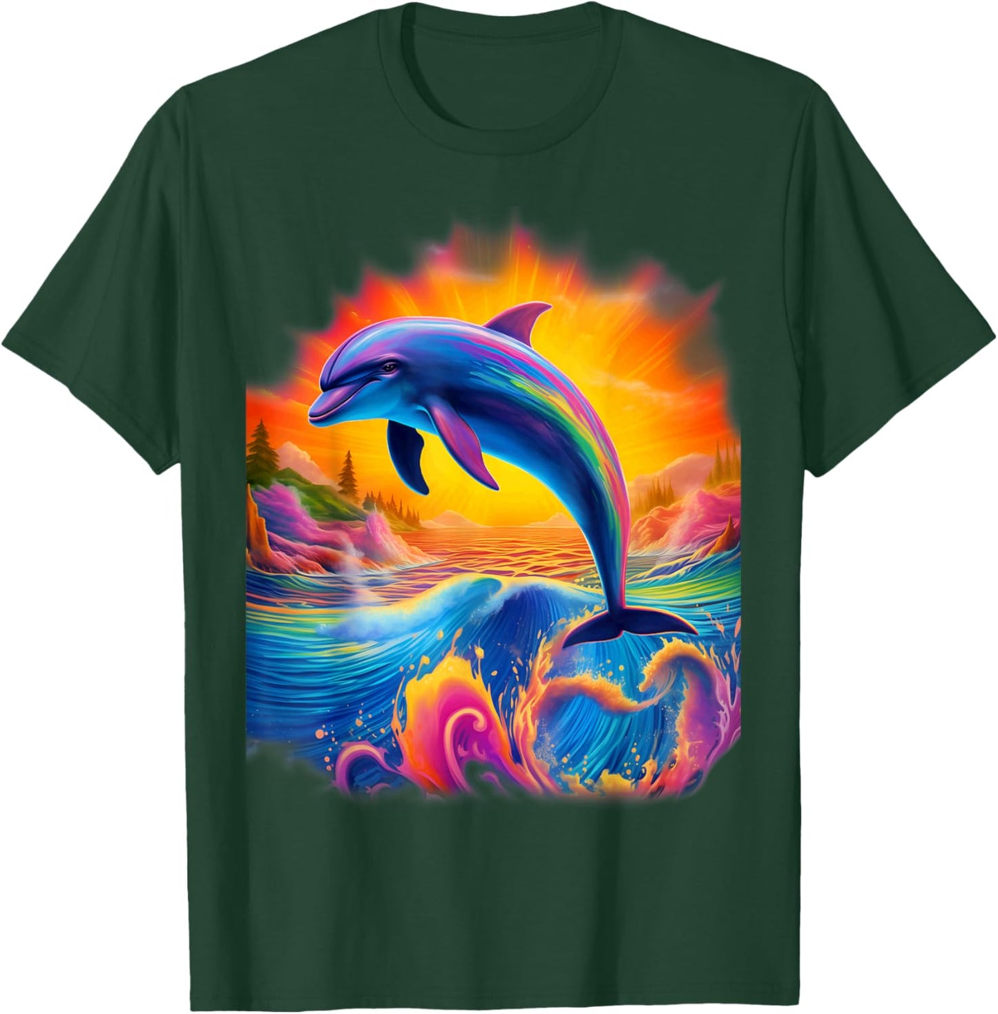 Dolphin Colorful Rainbow Oceanscape for Girls and Boys T-Shirt - T-Shirt | Forest