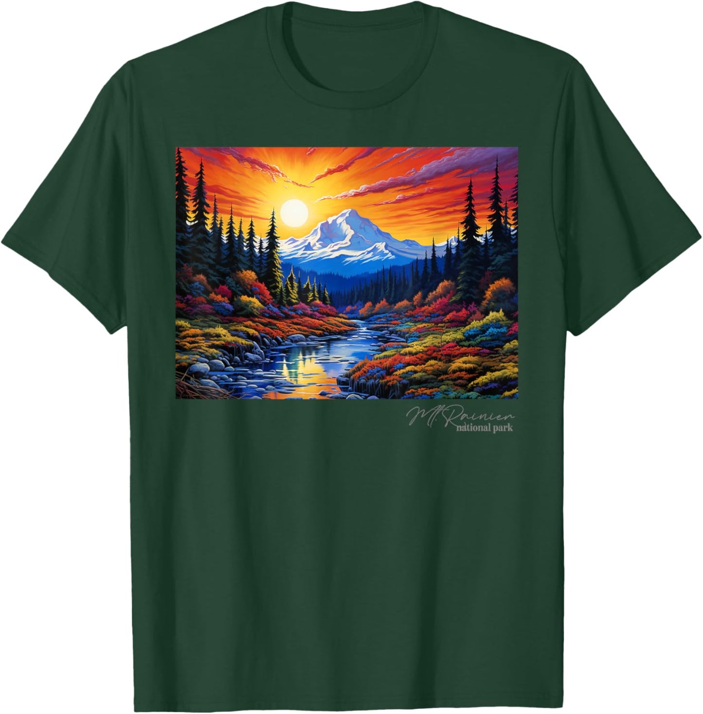 Mt. Mount Rainier National Park Camping Hiking Outdoors T-Shirt - T-Shirt | Forest