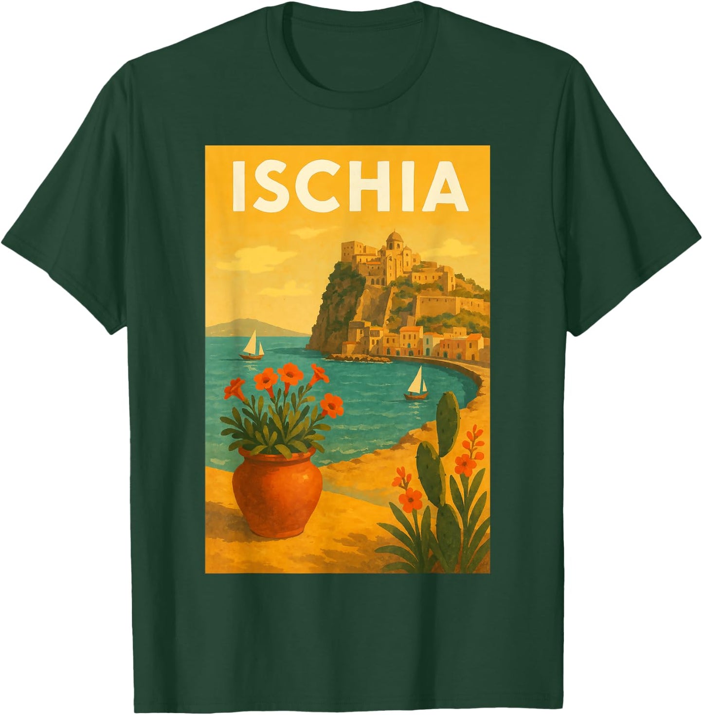 Ischia Vintage Travel Poster Art Print for Home Office T-Shirt - T-Shirt | Forest