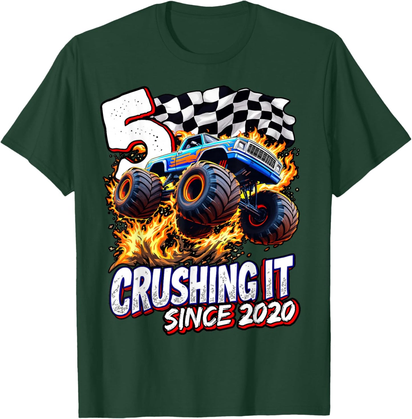 Birthday Monster Truck 5 year Old Boys 5th Party Born 2020 T-Shirt - T-Shirt | Forest