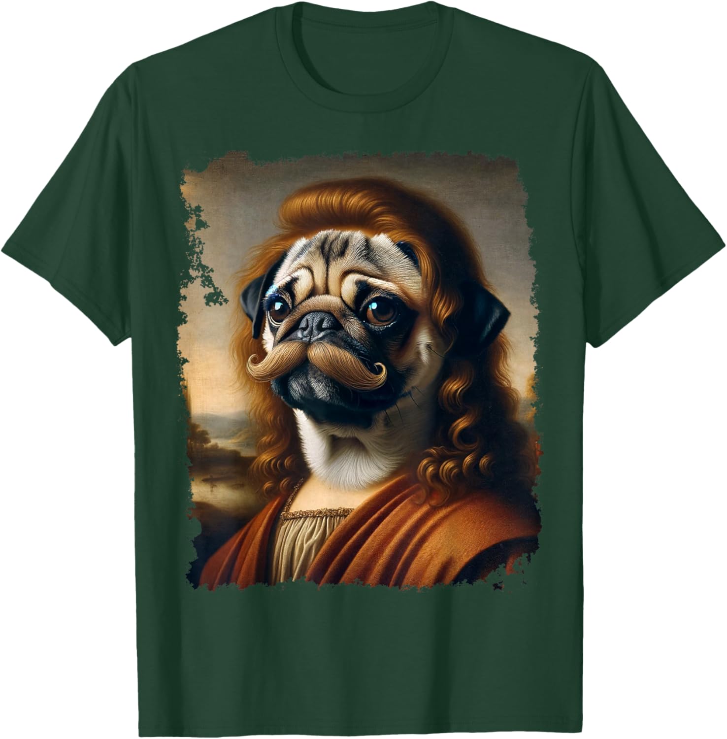 Renaissance Painting Pug Dog Mustache T-Shirt - T-Shirt | Forest