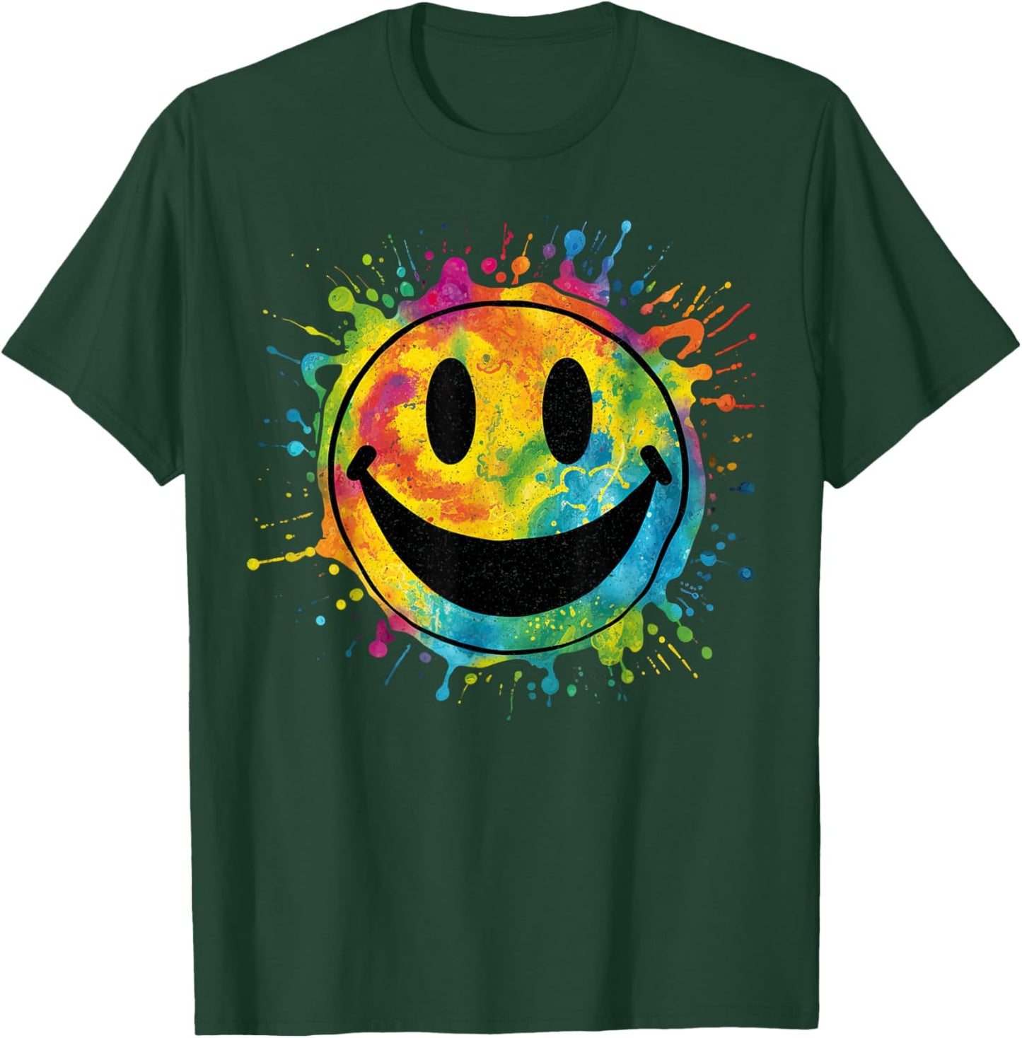 Retro Happy Face Rainbow Tie-dye Splatter – 70s Peace Smile T-Shirt - T-Shirt | Forest
