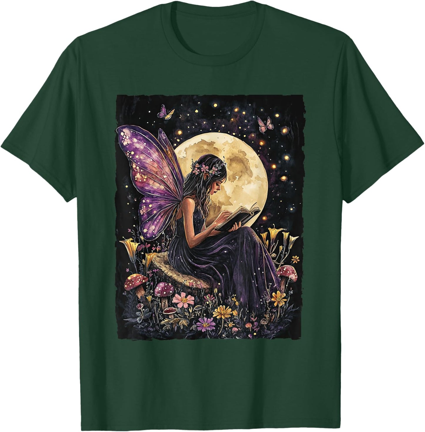 Whimsical Book Fairy Reading Bookish Fairycore T-Shirt - T-Shirt | Forest