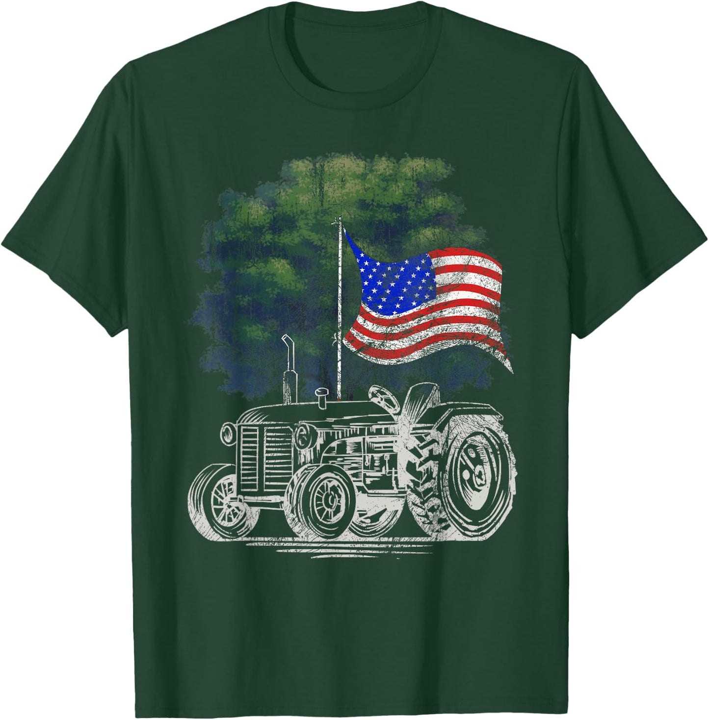 Vintage Farming Tractor American Flag Patriotic Farmer Farm Small T-Shirt - T-Shirt | Forest