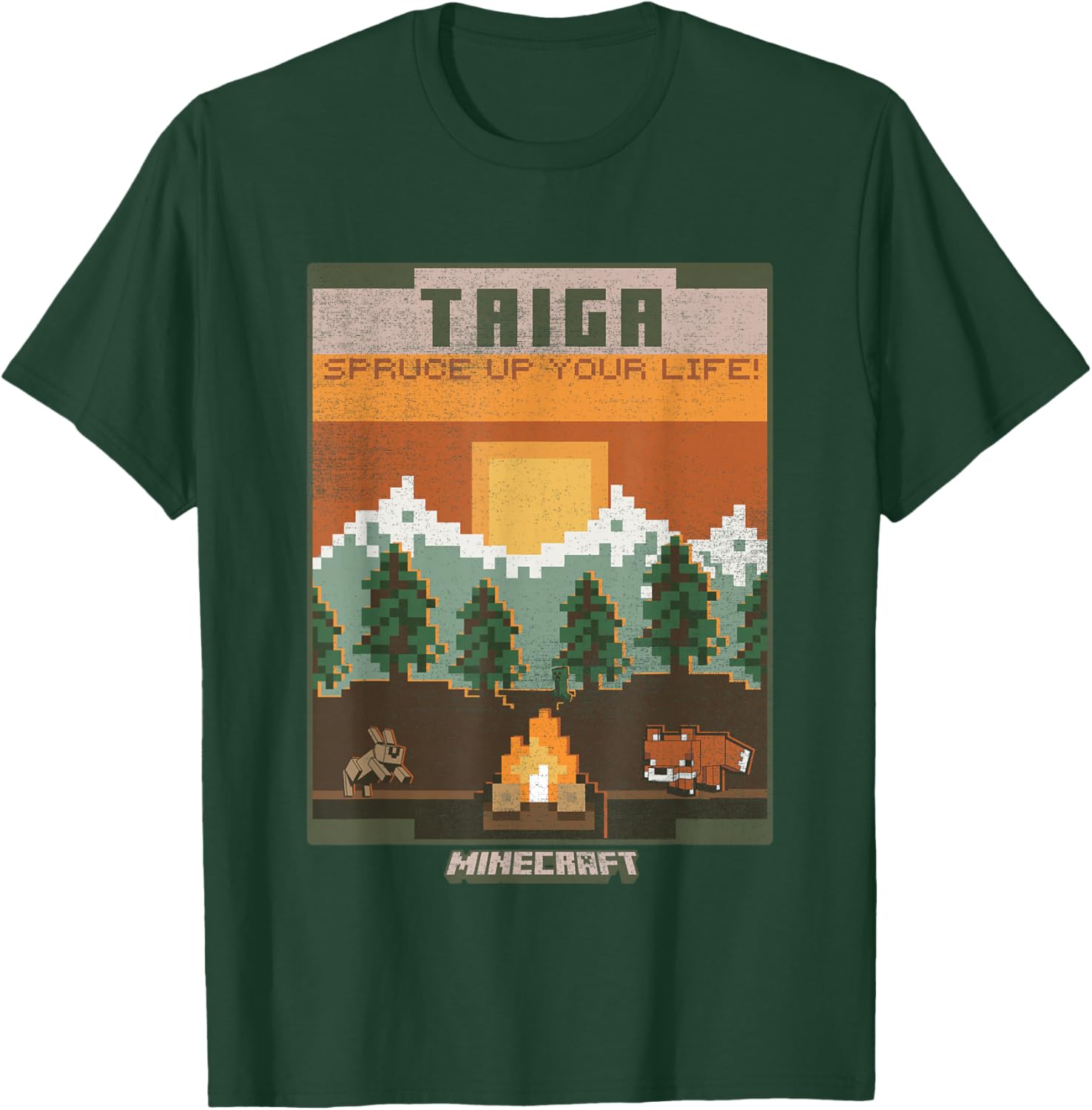 Minecraft Taiga Landscape Spruce Up Your Life Poster Vintage T-Shirt - T-Shirt | Forest