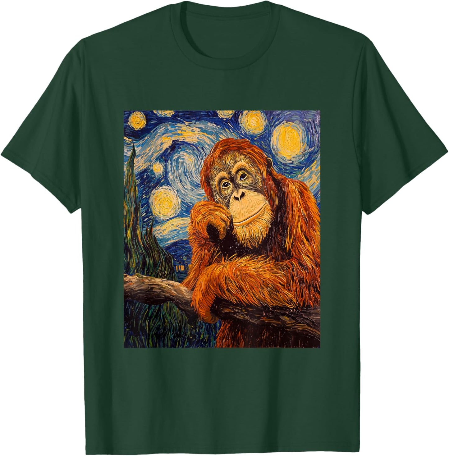 Funny Orangutan Monkey - Van Gogh Style - Starry Night T-Shirt - T-Shirt | Forest