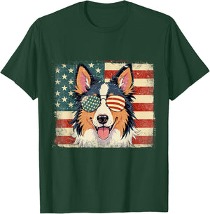 Patriotic Australian Shepherd Dog Lover USA Flag 4th Of July Men Women Kids T-Shirt - T-Shirt | Forest