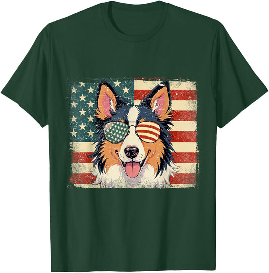 Patriotic Australian Shepherd Dog Lover USA Flag 4th Of July Men Women Kids T-Shirt - T-Shirt | Forest