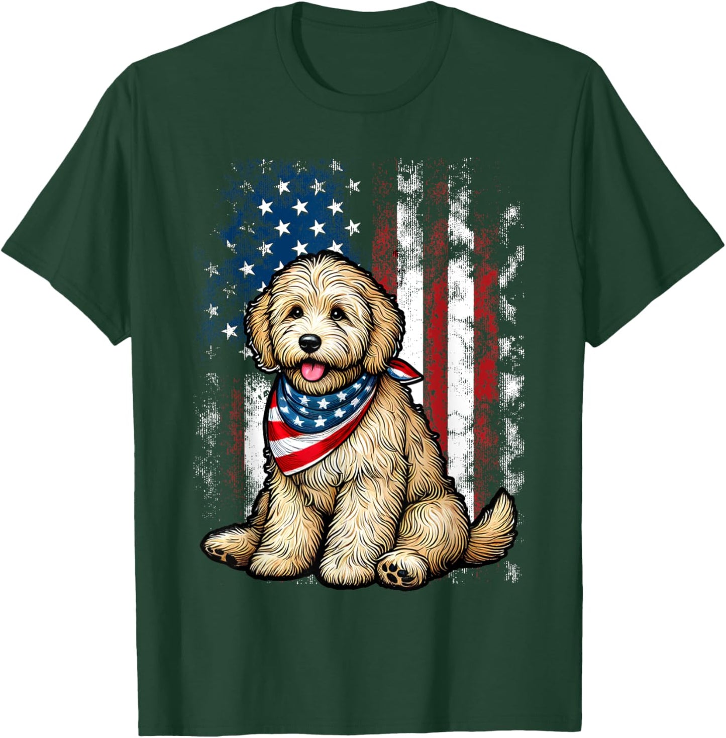 Goldendoodle 4th of July Patriotic Golden Doodle Dog T-Shirt - T-Shirt | Forest