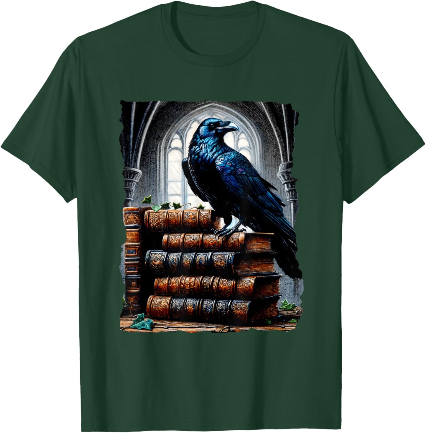 Raven On A Stack Of Books - Wisdom Of Odin T-Shirt - T-Shirt | Forest