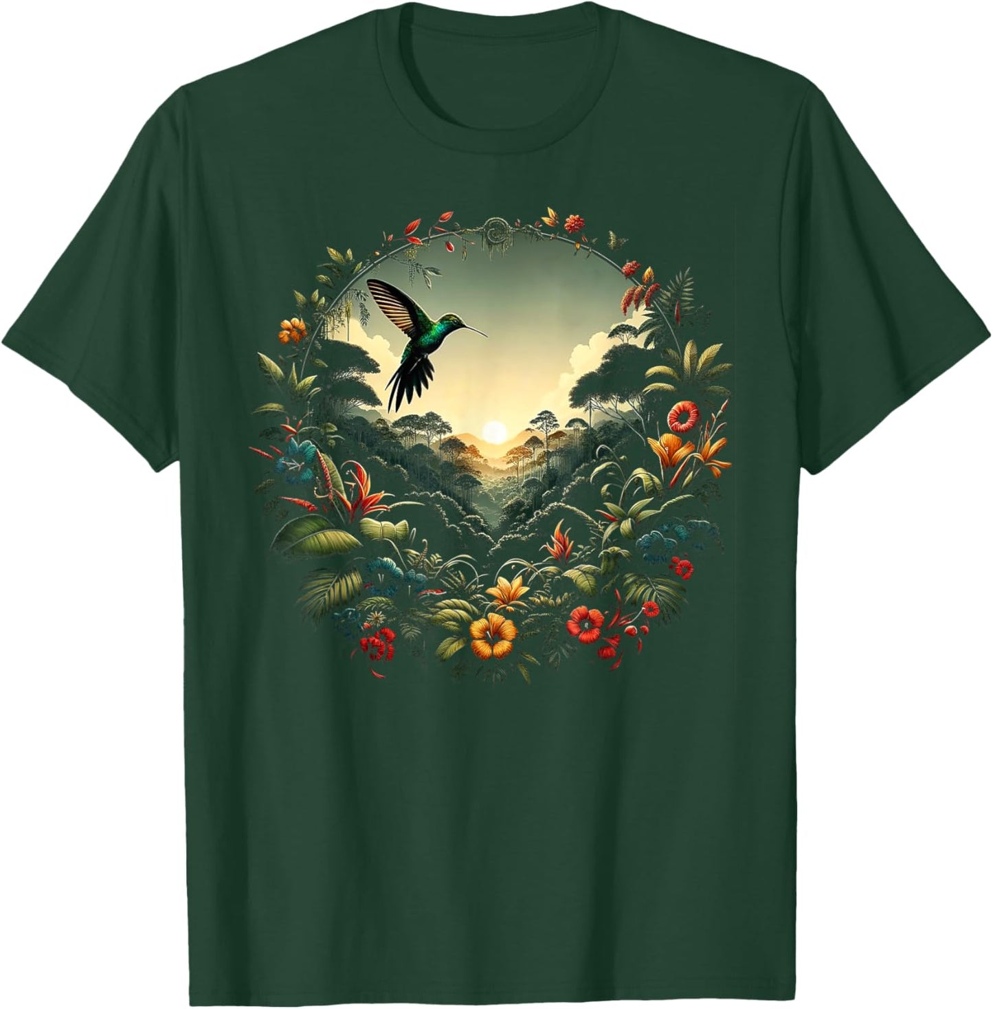 Hummingbird Beautiful Bird Watcher Floral Outfit T-Shirt - T-Shirt | Forest
