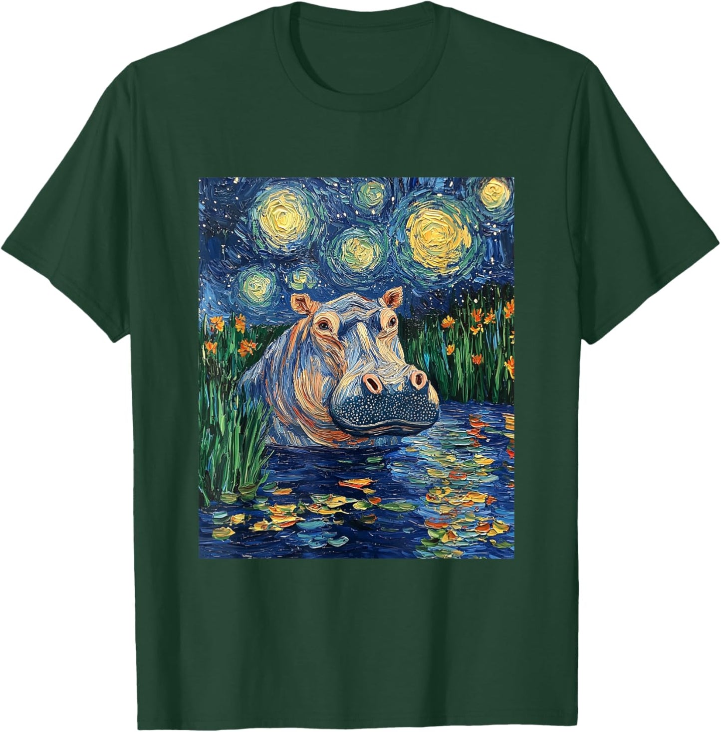 Hippo Hippopotamus - Van Gogh Style - Starry Night T-Shirt - T-Shirt | Forest