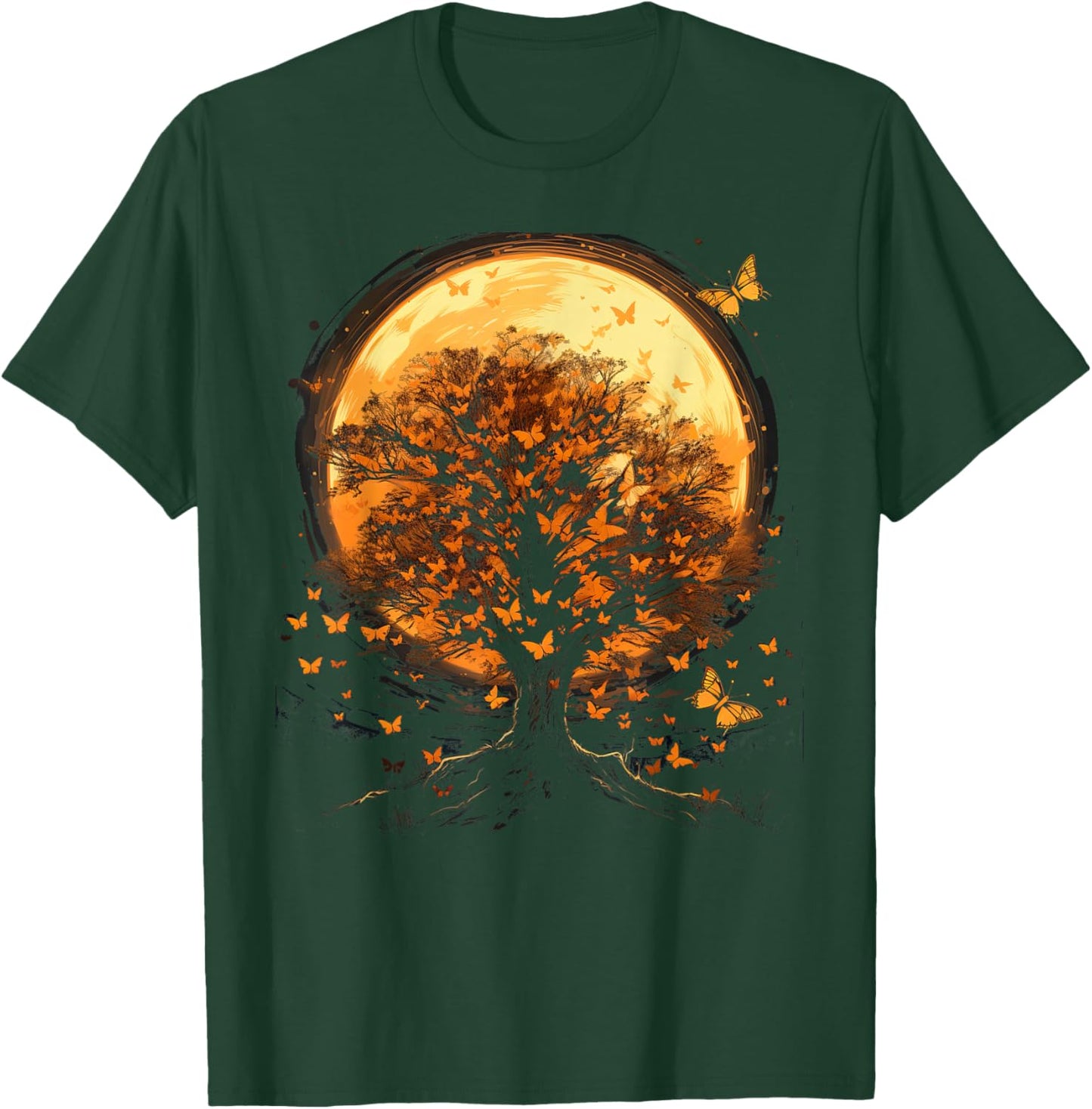 Fall Autumn falling leaves with Tree and Butterfly T-Shirt - T-Shirt | Forest