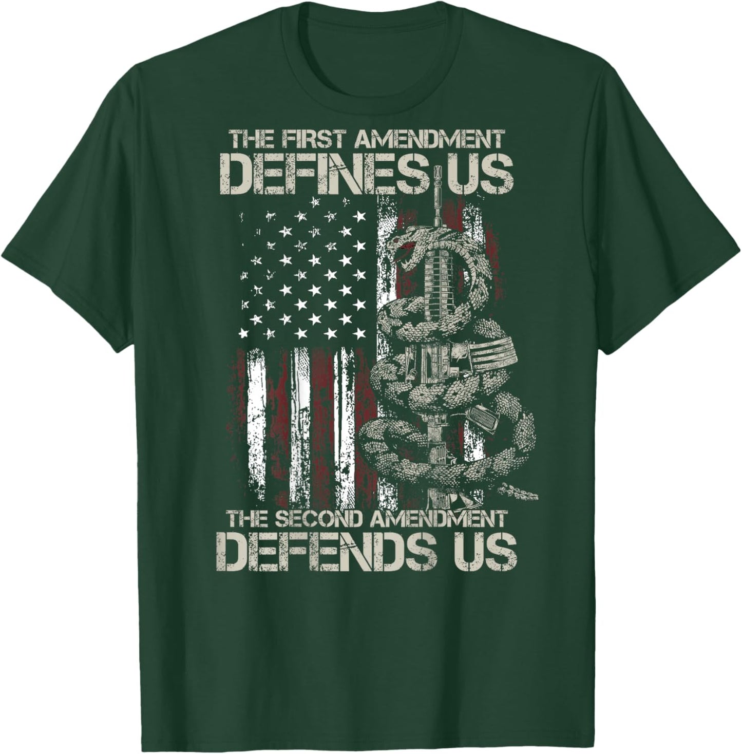 The First Amendment defines us American Flag ON BACK T-Shirt - T-Shirt | Forest