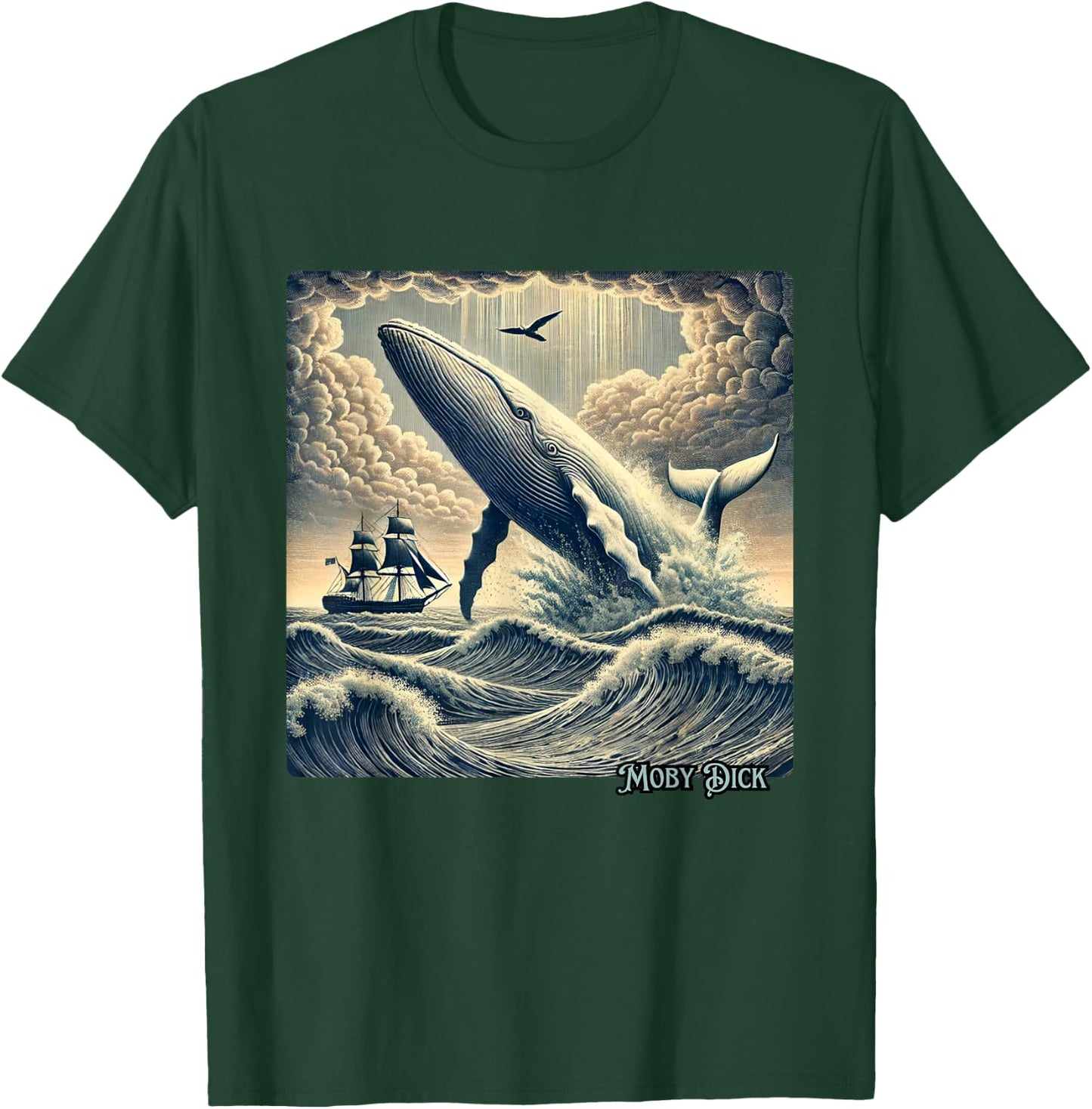 Moby Dick Adventure Graphic | Nautical Whale Tale Design T-Shirt - T-Shirt | Forest